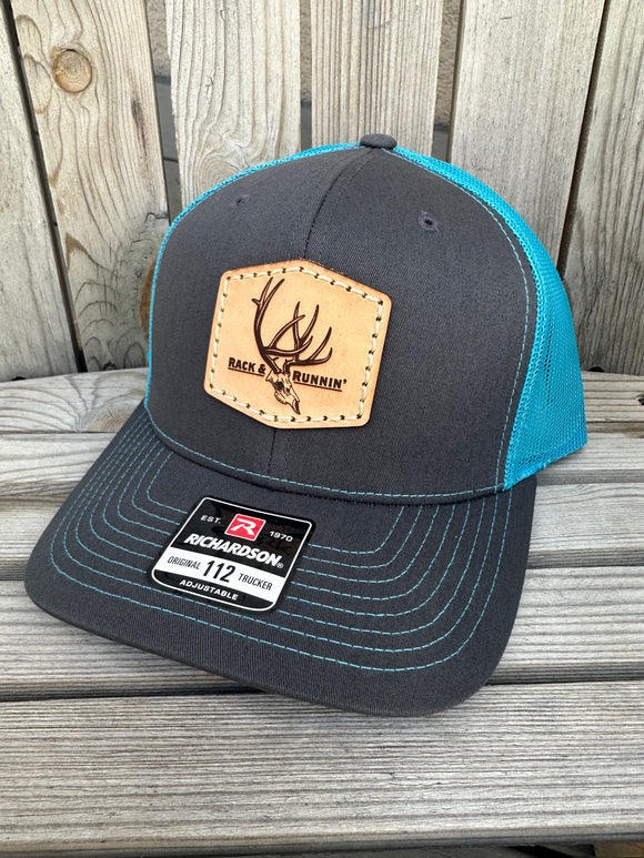 Brex Charcoal/ Turquoise- leather patch hat