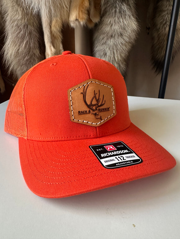 Brex hunter orange- leather patch hat