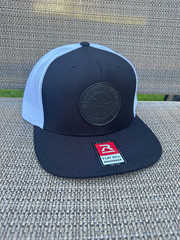 Black/White with black on black patch hat (flatbrim)