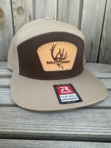 Jax Brown and Tan- 7 panel leather patch hat