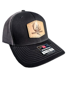 Brex Black and Charcoal- leather patch hat