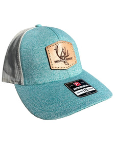 Brex Heathered Teal and Cream- leather patch hat