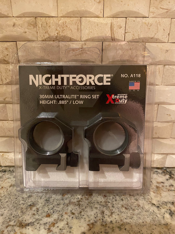 Nightforce A118- 30 mm ultra lite ring set (height: .885” / Low)